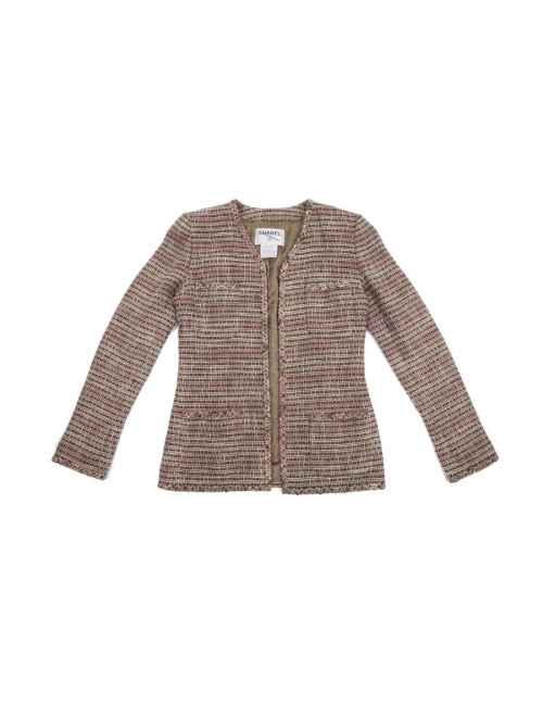 CHANEL jacket 38FR in beige and pink tweed