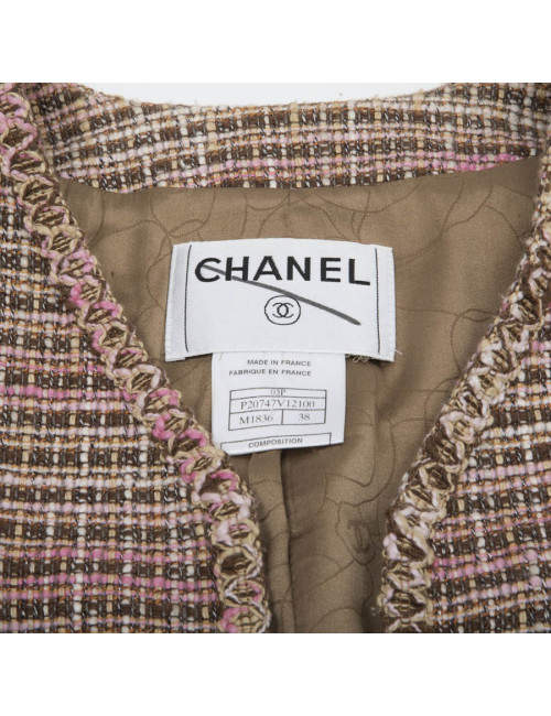 Veste CHANEL T 38 BEIGE ET ROSE