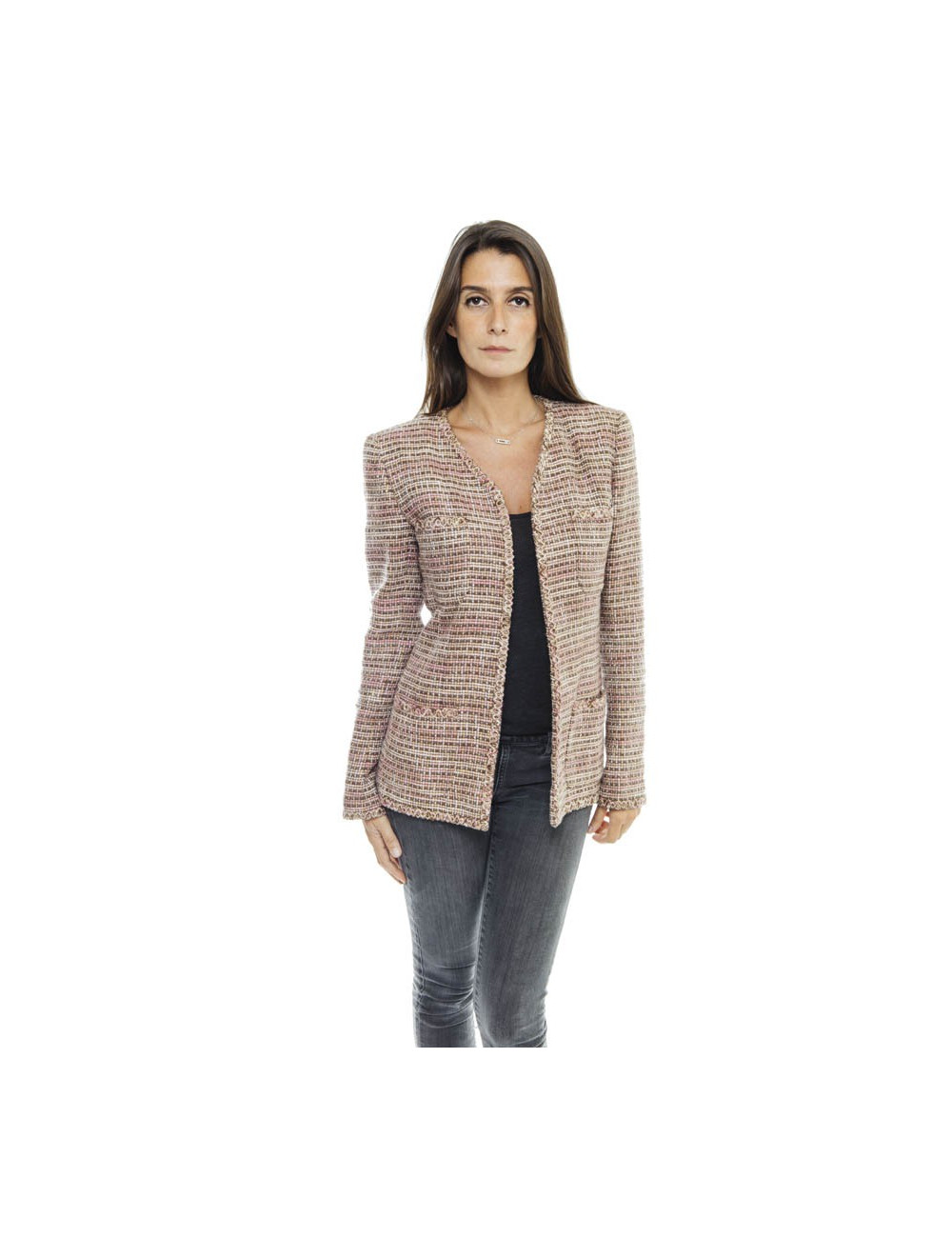 Veste CHANEL T 38 BEIGE ET ROSE