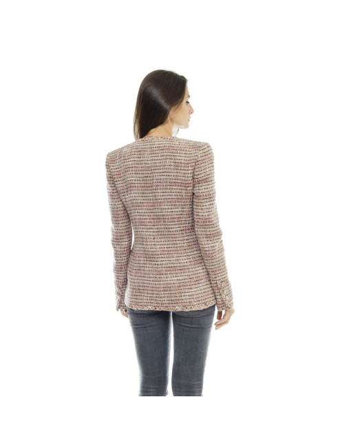 CHANEL jacket 38FR in beige and pink tweed