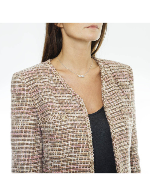 CHANEL jacket 38FR in beige and pink tweed