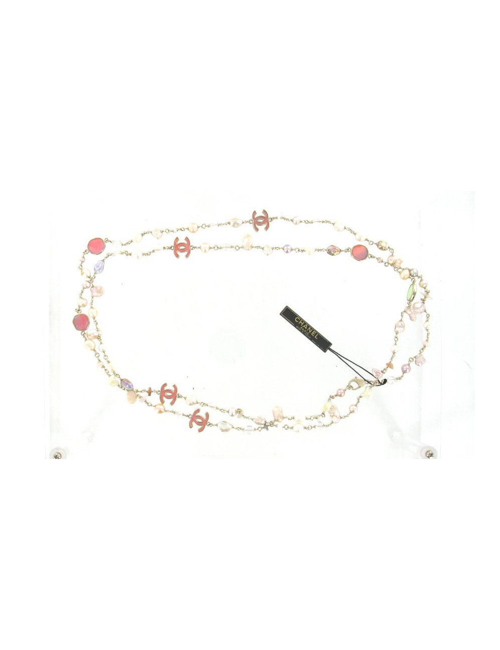 Sautoir CHANEL "CC" , perles et éclats de pierre