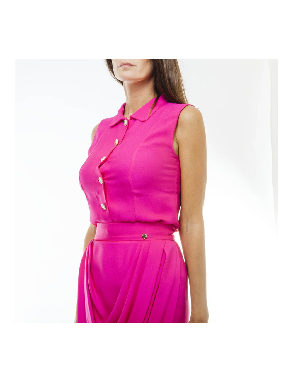 CHANEL blouse and skirt fuchsia silk size 36FR