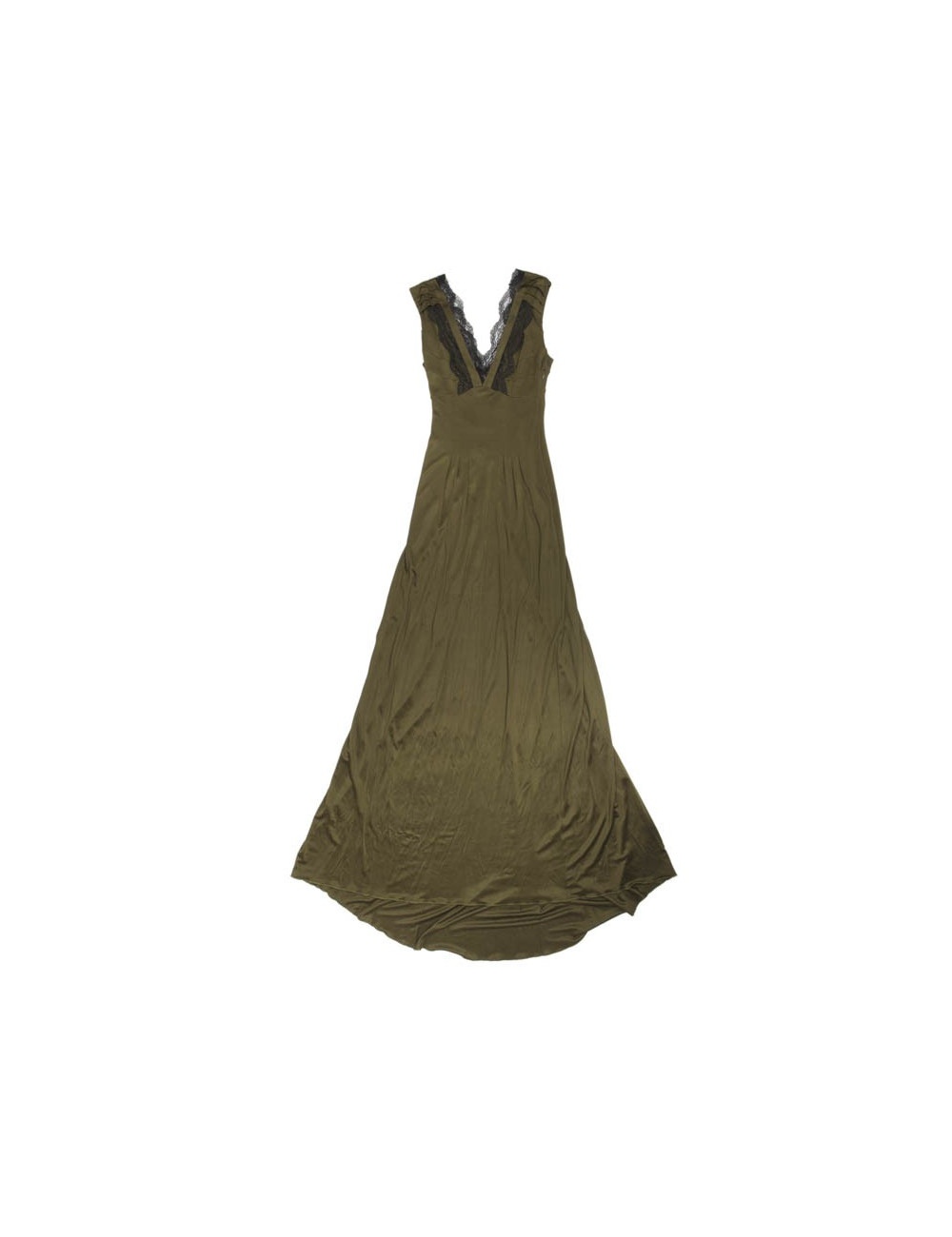 CHRISTIAN LACROIX soft evening own in khaki green satin viscose Size 40FR