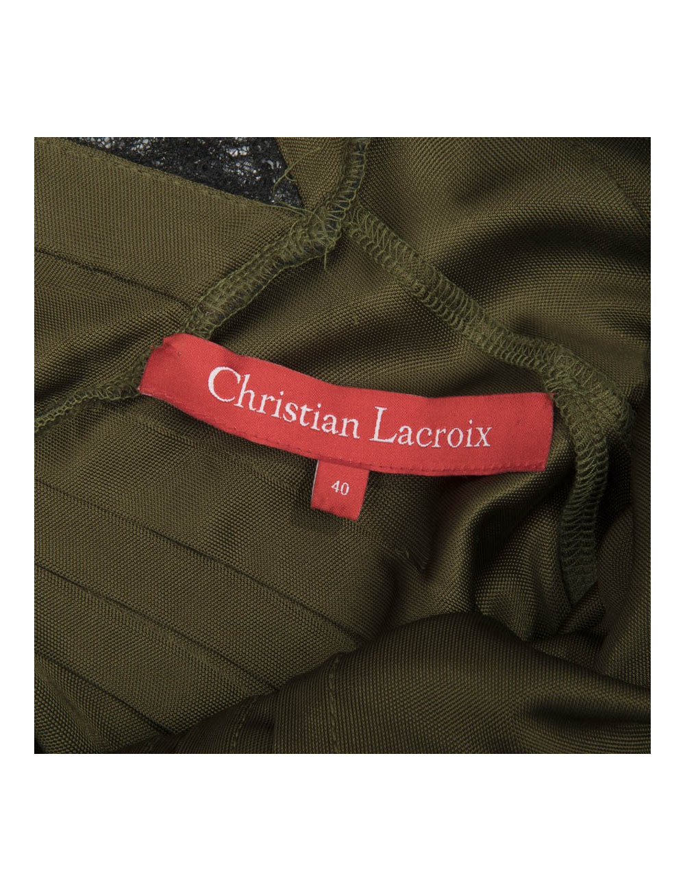 CHRISTIAN LACROIX soft evening own in khaki green satin viscose Size 40FR