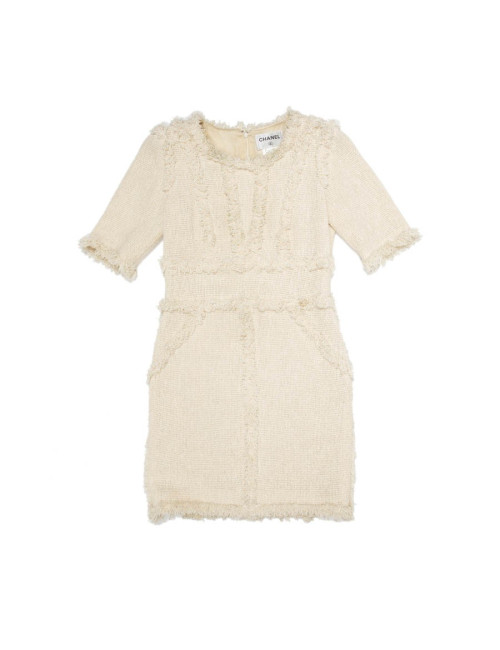Robe CHANEL T 38 tweed beige