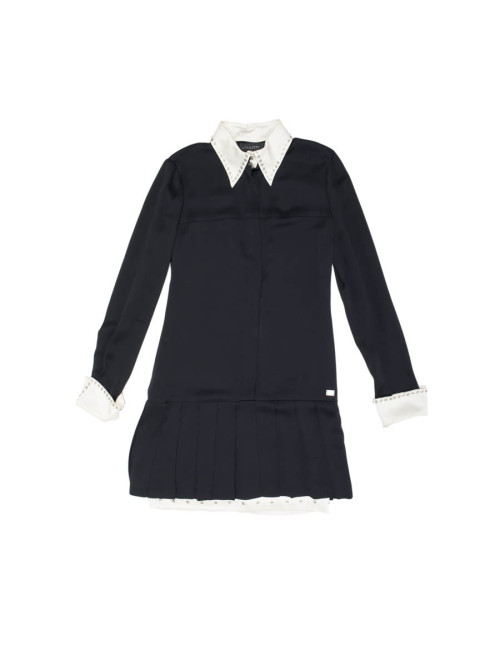 Robe CHANEL T 38 FR noire avec col blanc en soie