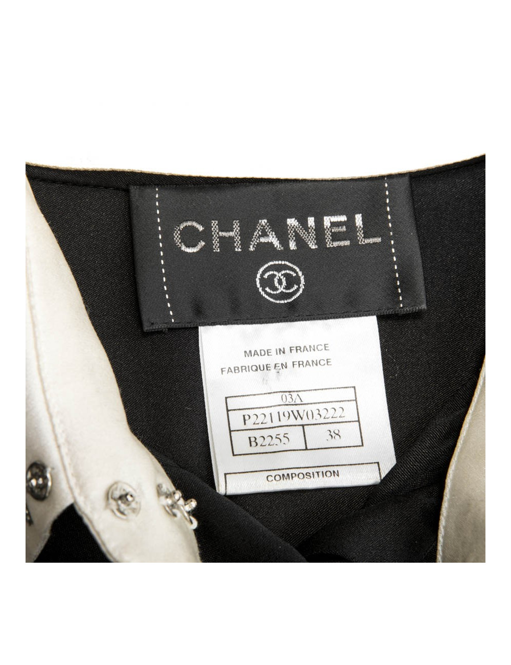 Robe CHANEL T 38 FR noire avec col blanc en soie