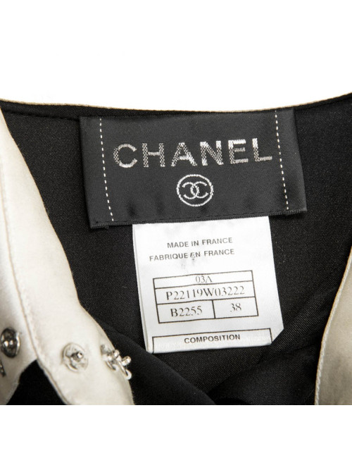 Robe CHANEL T 38 FR noire avec col blanc en soie