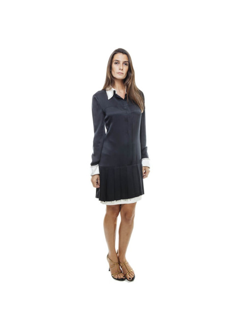 Robe CHANEL T 38 FR noire avec col blanc en soie