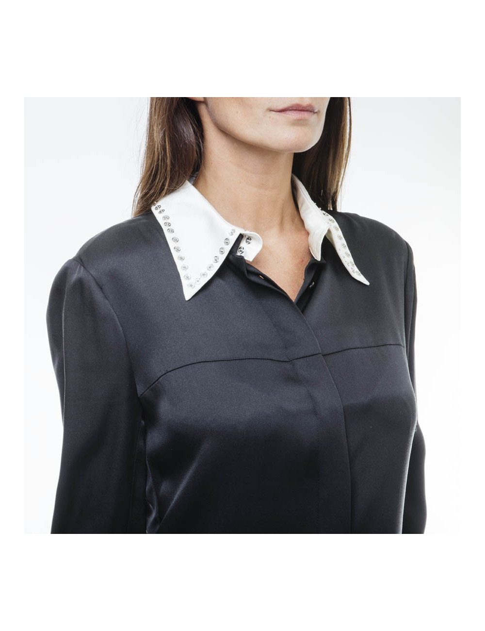 Robe CHANEL T 38 FR noire avec col blanc en soie