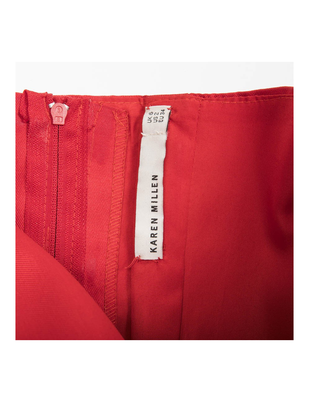 KAREN MILLEN T 34 red satin long evening gown