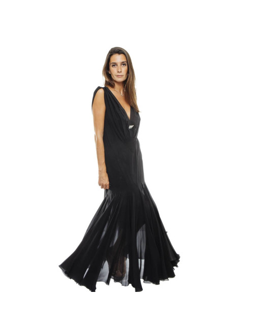 CHRISTIAN DIOR by John Galliano evening gown in black silk size 38FR