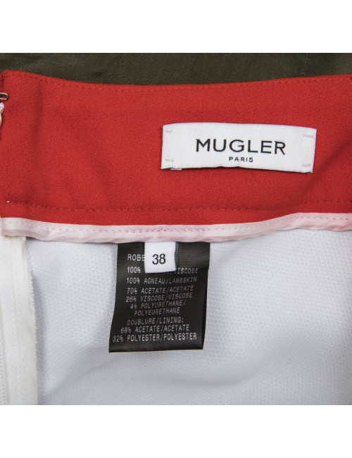 THIERRY MUGLER T 38 backless dress in khaki lambskin leather