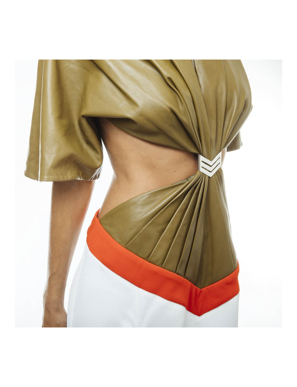 THIERRY MUGLER T 38 backless dress in khaki lambskin leather