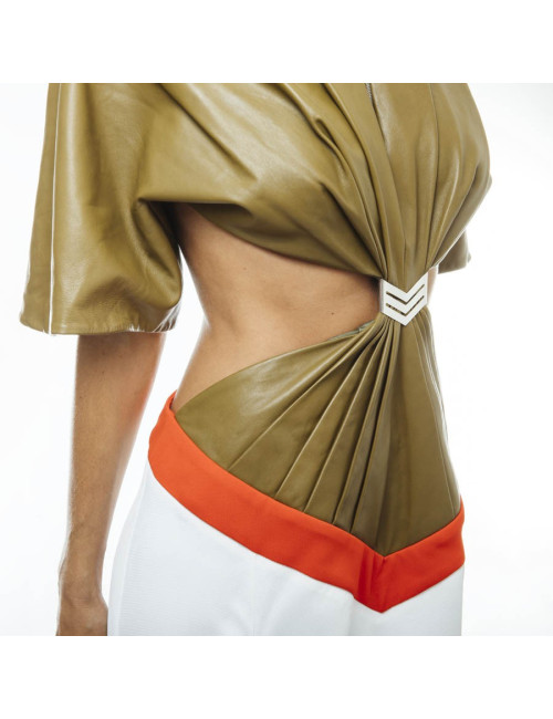 Robe THIERRY MUGLER T 38 en cuir et tissu 