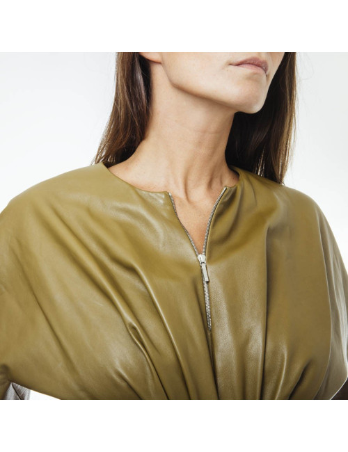 THIERRY MUGLER T 38 backless dress in khaki lambskin leather