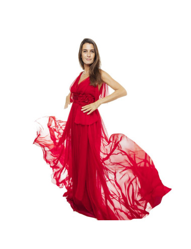 ELIE SAAB evening dress in red chiffon size 38FR