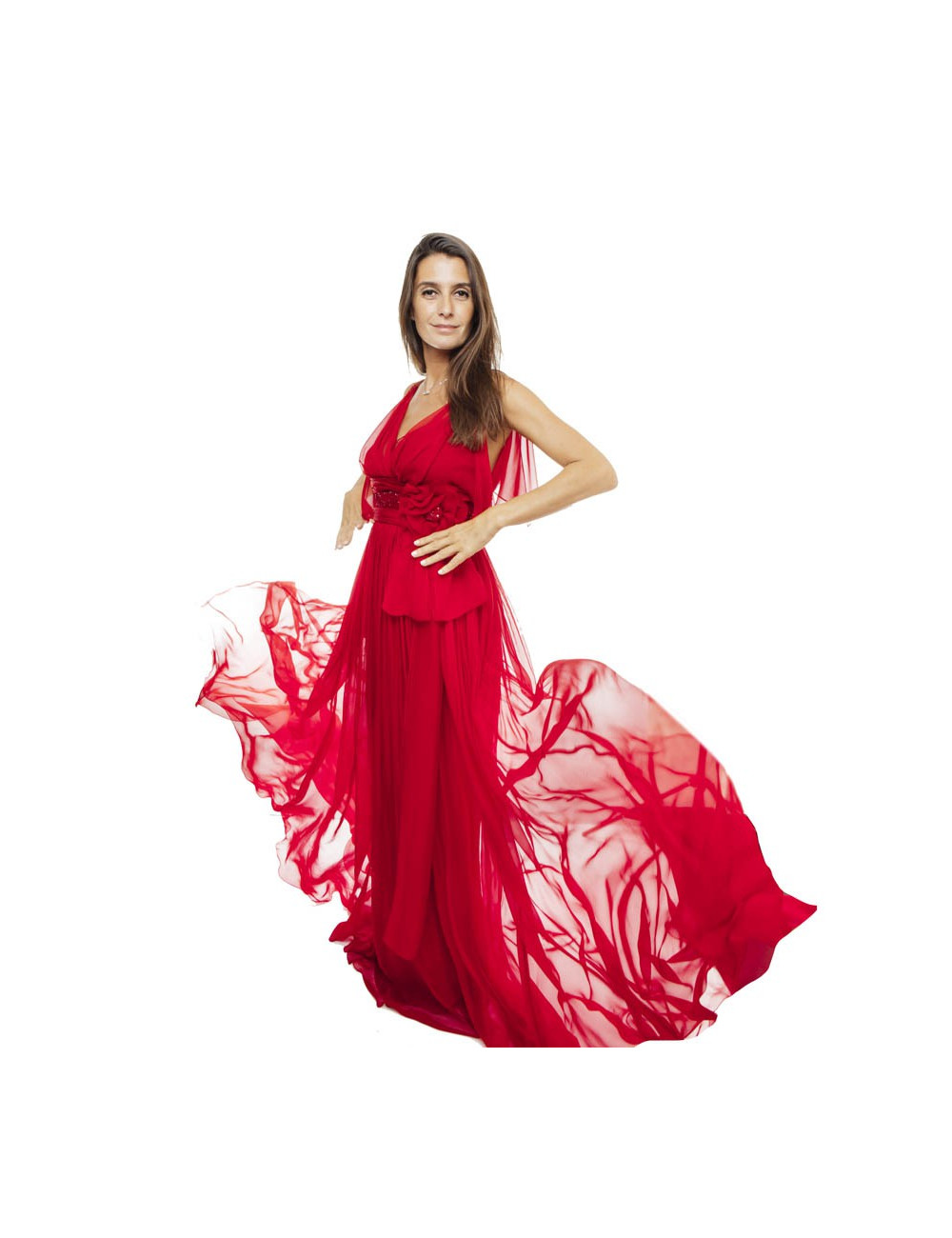 ELIE SAAB evening dress in red chiffon size 38FR