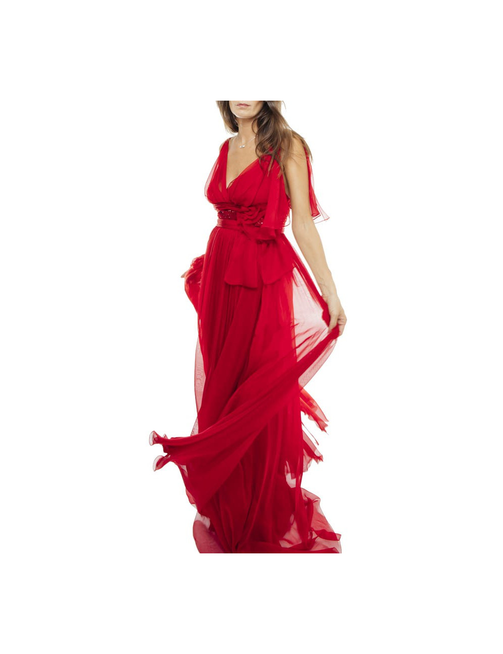 ELIE SAAB evening dress in red chiffon size 38FR