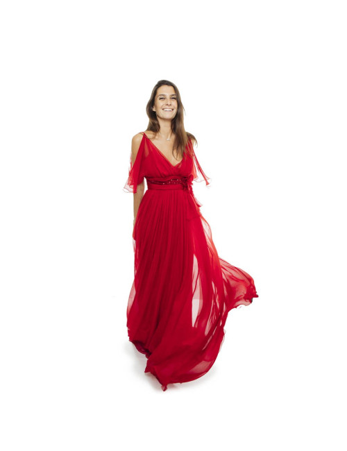 ELIE SAAB evening dress in red chiffon size 38FR