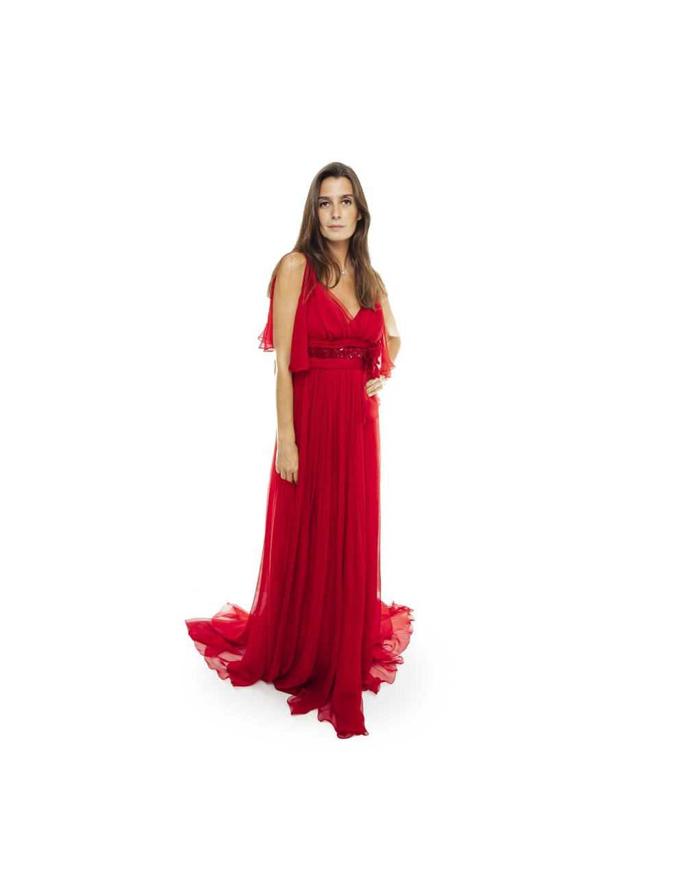 ELIE SAAB evening dress in red chiffon size 38FR