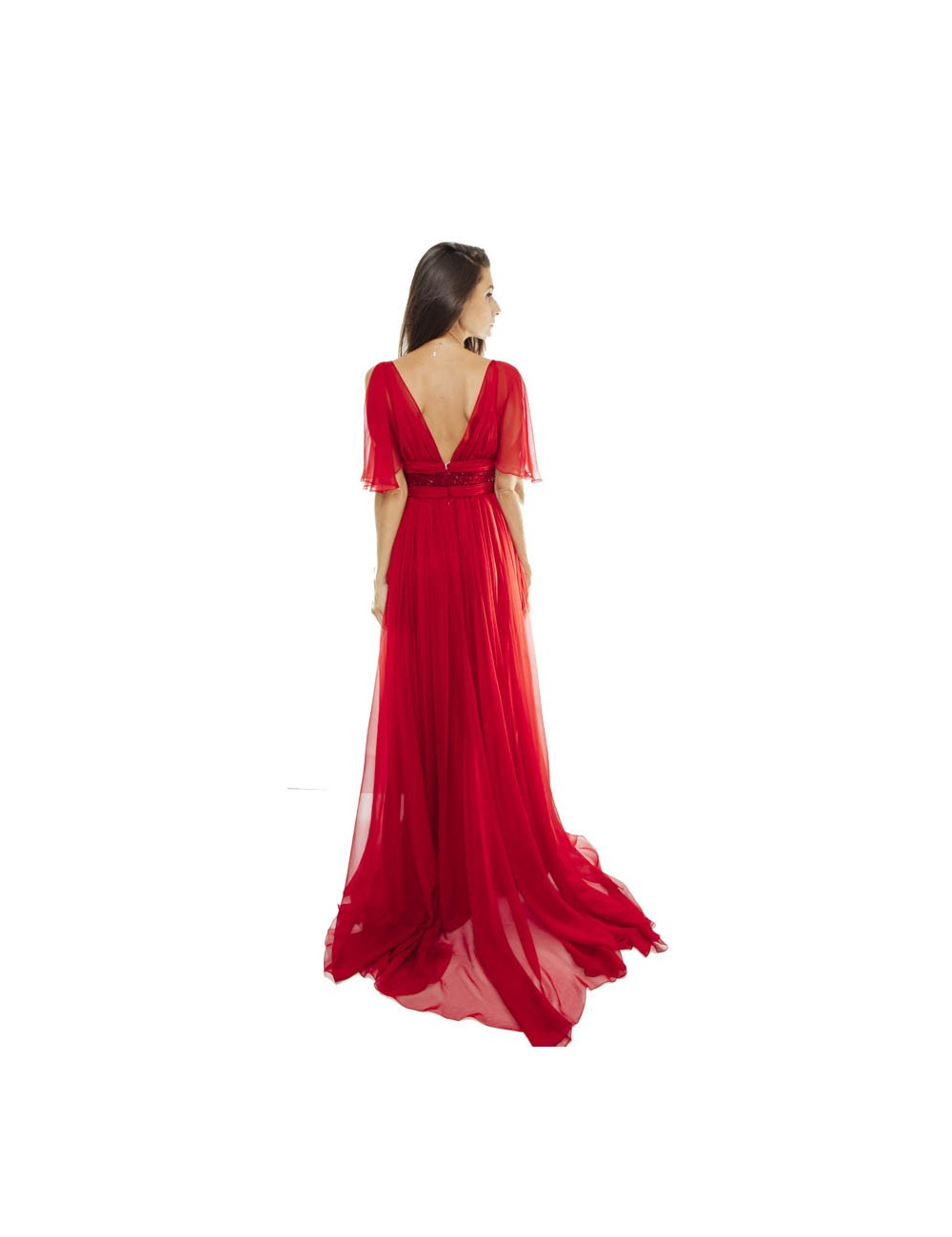ELIE SAAB evening dress in red chiffon size 38FR