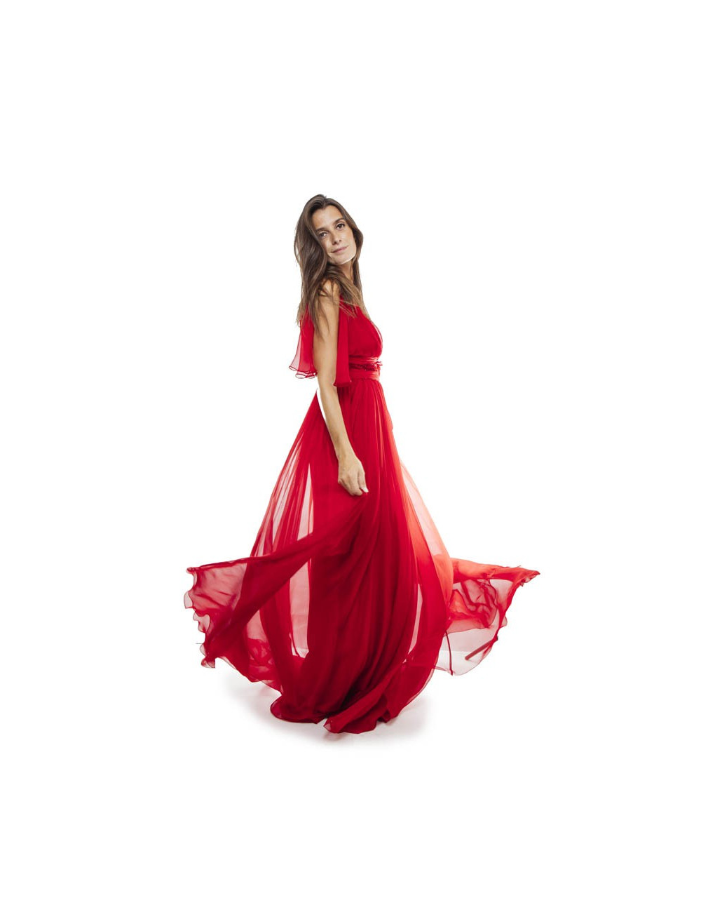 ELIE SAAB evening dress in red chiffon size 38FR