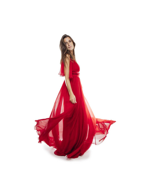 ELIE SAAB evening dress in red chiffon size 38FR