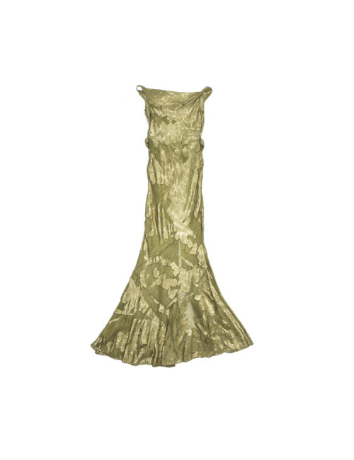 Robe du soir CHRISTIAN DIOR soie vert et dorée