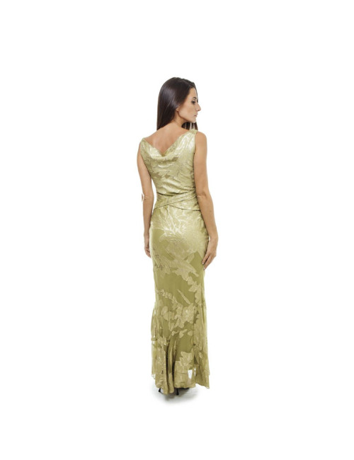 CHRISTIAN DIOR evening gown in green silk and embroidery size 36EU