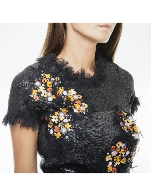 Chanel 'Paris Monaco' collection black embroidered dress in wool and silk Size 36FR