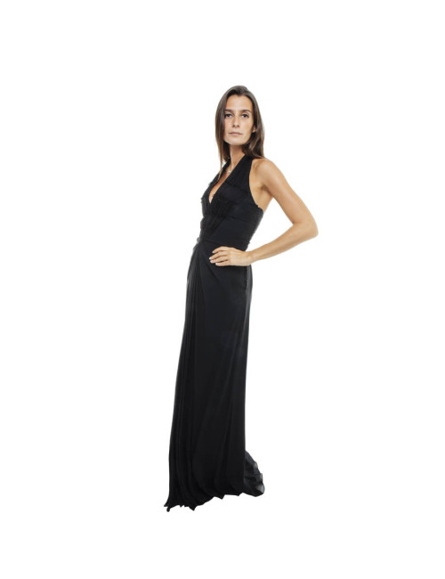 CHRISTIAN DIOR by John Galliano long dress in black silk size 36fr