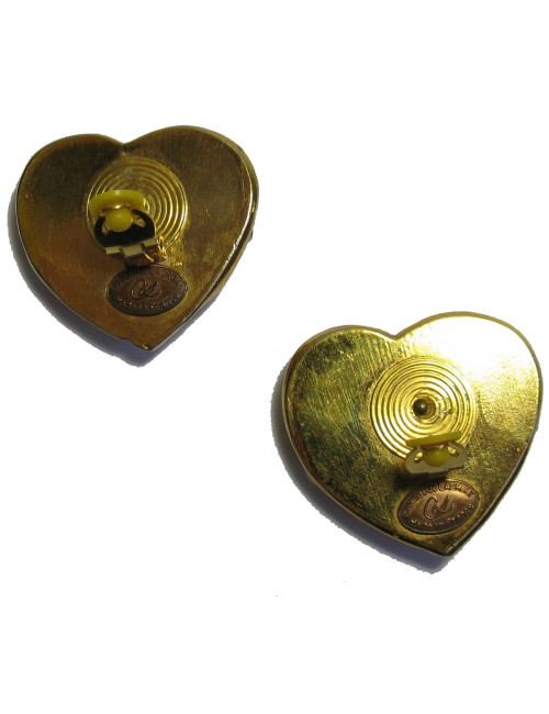 CHRISTIAN LACROIX  heart clip-on earrings in gilded metal, rhinestones and pearls