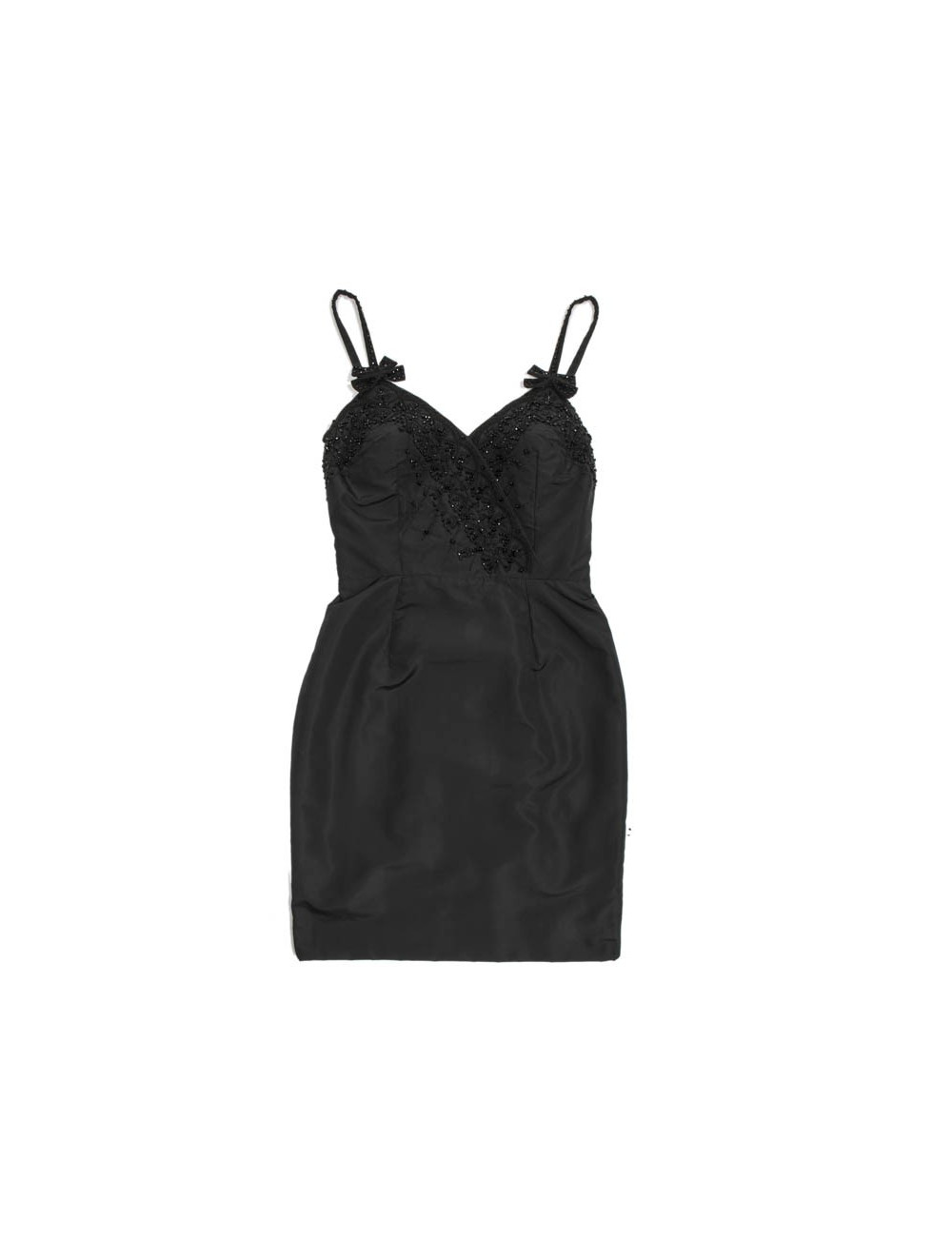 Robe CHRISTIAN DIOR T 42 en soie noire et perles