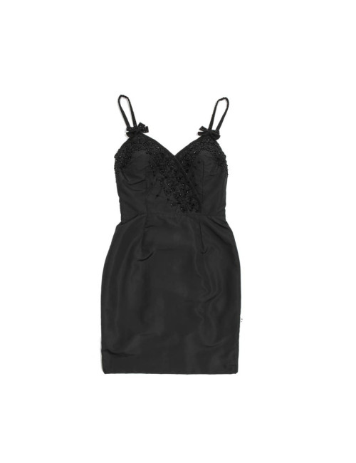 Robe CHRISTIAN DIOR T 42 en soie noire et perles