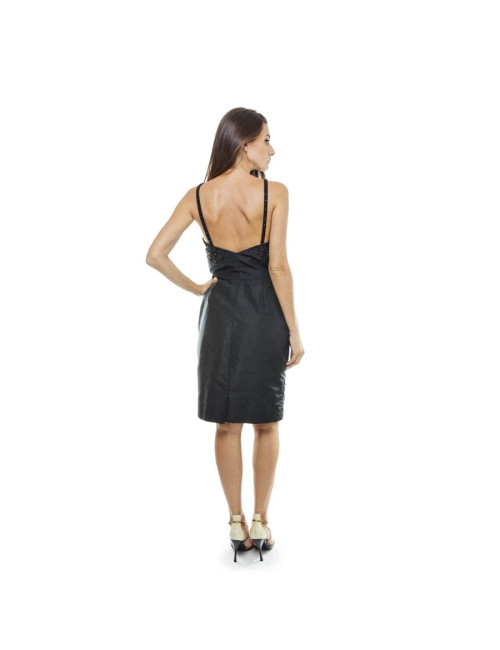 CHRISTIAN DIOR T 42 FR cocktail dress in black finely ribbed silk and black pearls