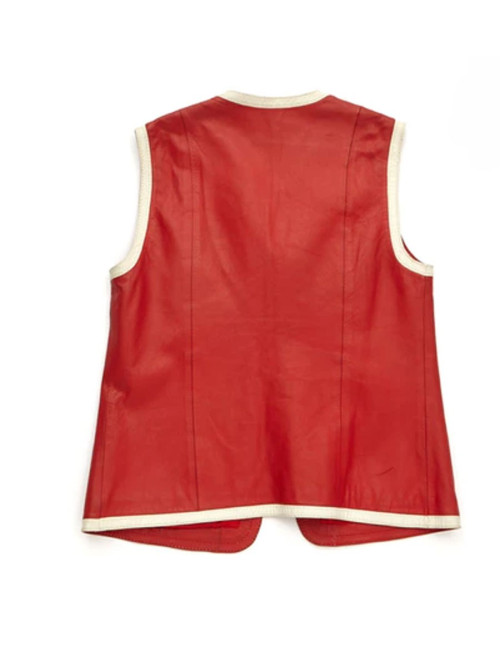 Gilet HERMES sport T40fr cuir rouge et crème vintage