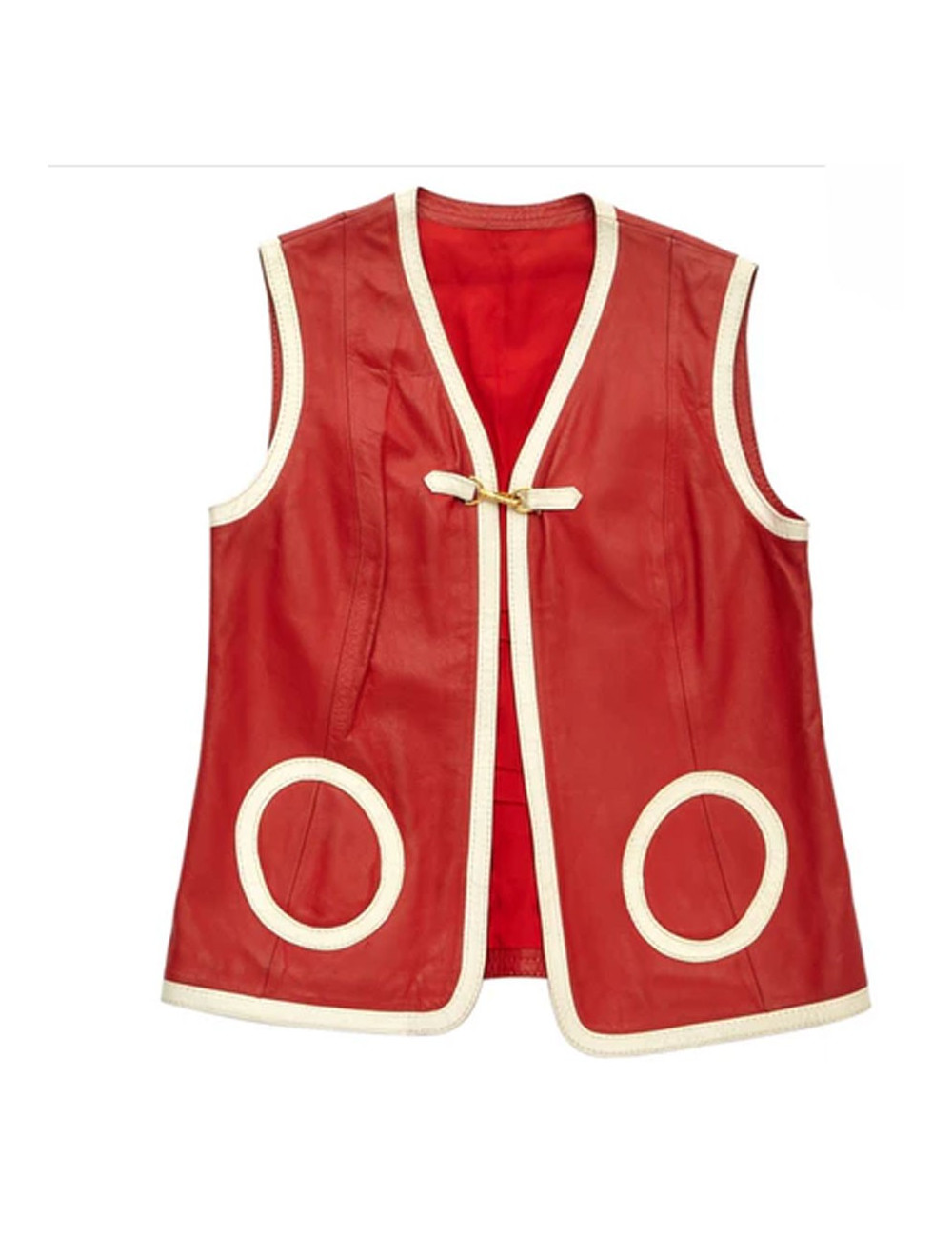 Gilet HERMES sport T40fr cuir rouge et crème vintage