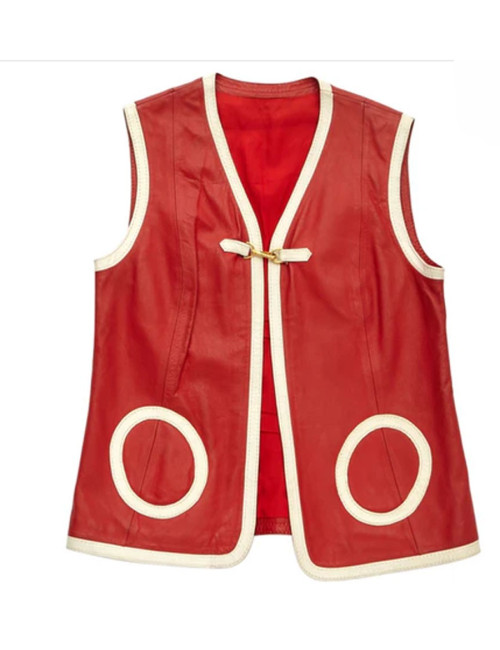 Gilet HERMES sport T40fr cuir rouge et crème vintage