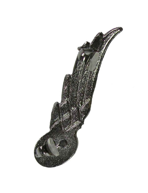 CHANEL boucle d'oreille clip aile en métal argenté vieilli et strass