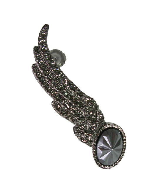 CHANEL wing shape clip-on earrings in ruthenium and rhinestones