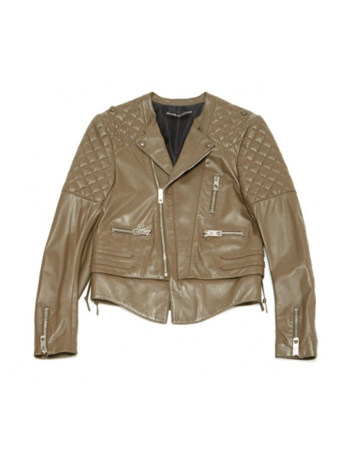 BALENCIAGA 38FR perfecto jacket in taupe lamb leather