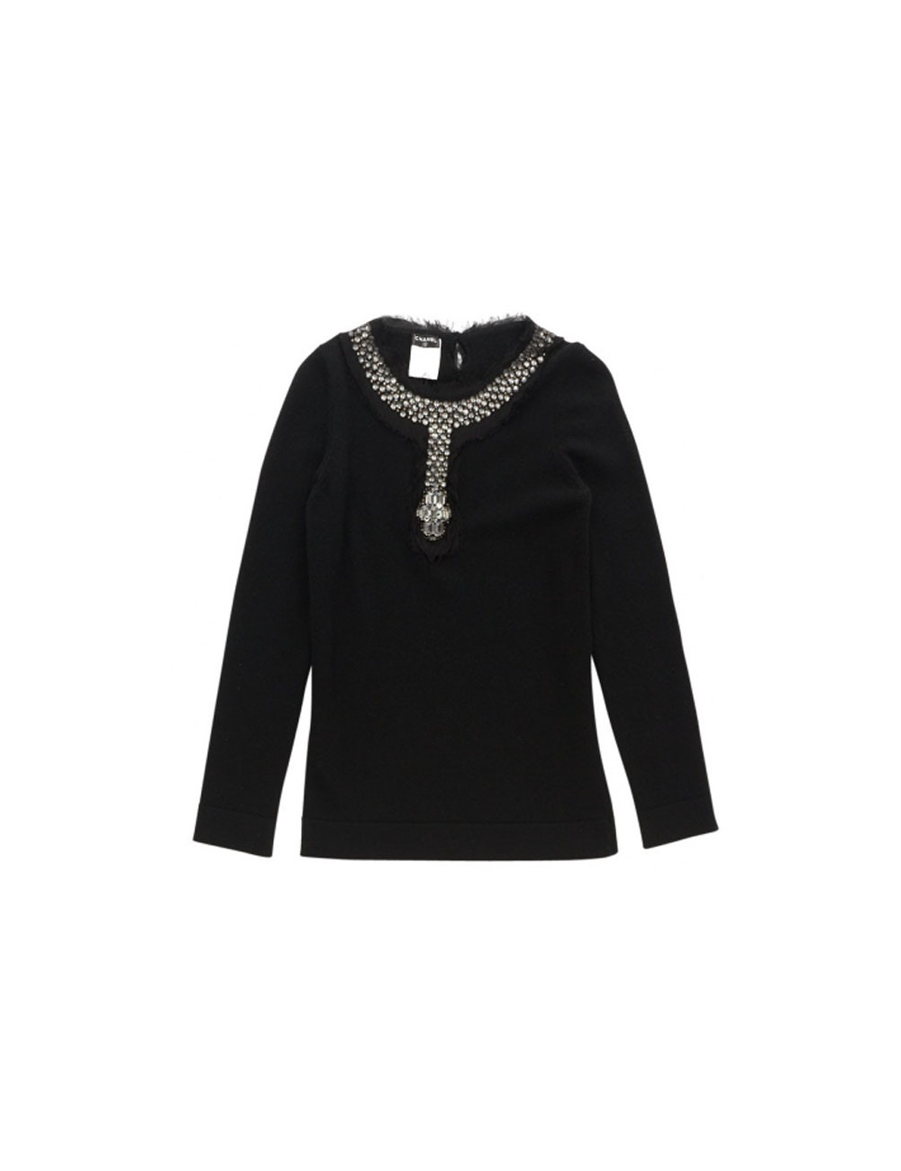 Pull CHANEL T 42 en cachemire noir et brillants swarovski