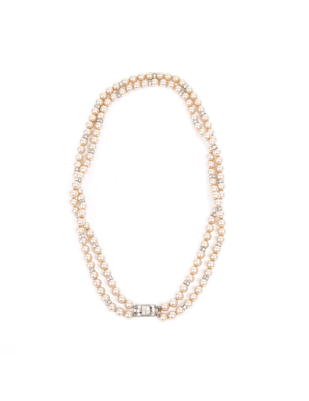 Collier double rangs de perles nacrées et strass sans marque