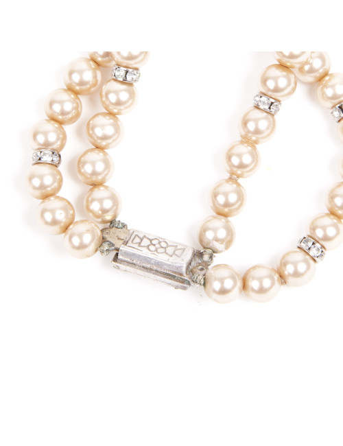 Collier double rangs de perles nacrées et strass sans marque