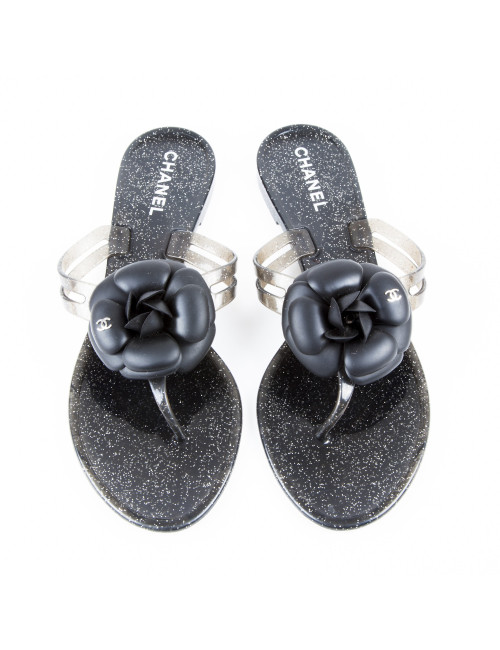 Sandales CHANEL T 40 gris et paillettes