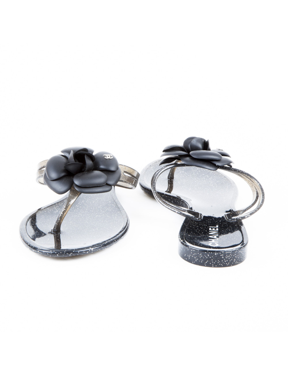 CHANEL Sandals in Black and Gray Plastic with Glitter Inclusions Size 40EU