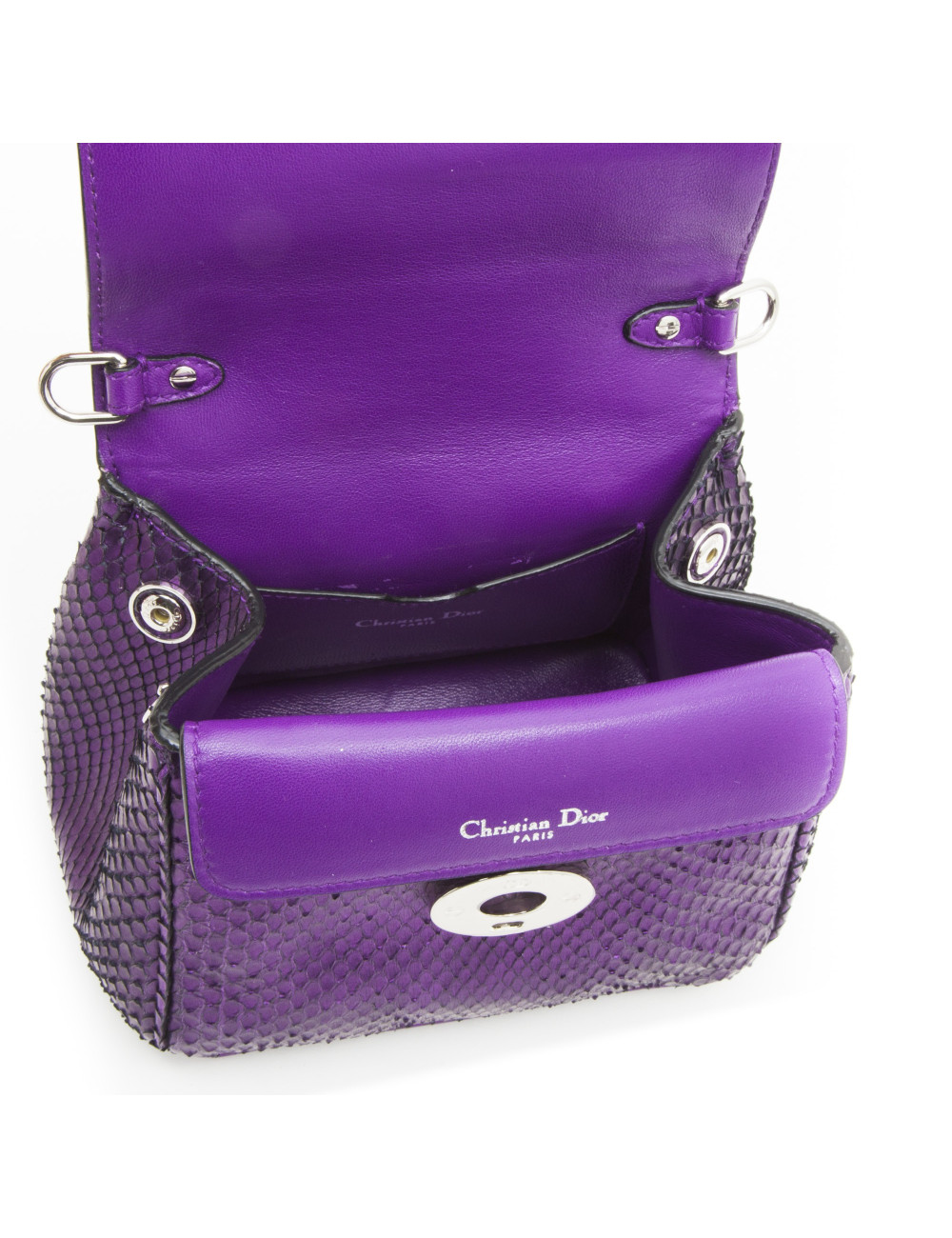 CHRISTIAN DIOR double flap bag in metallic purple python leather