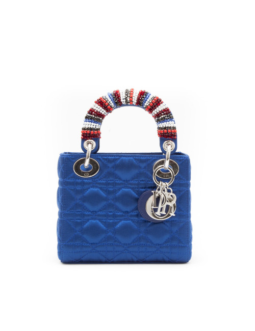 Sac Lady D CHRISTIAN DIOR bleu et perles sur les anses
